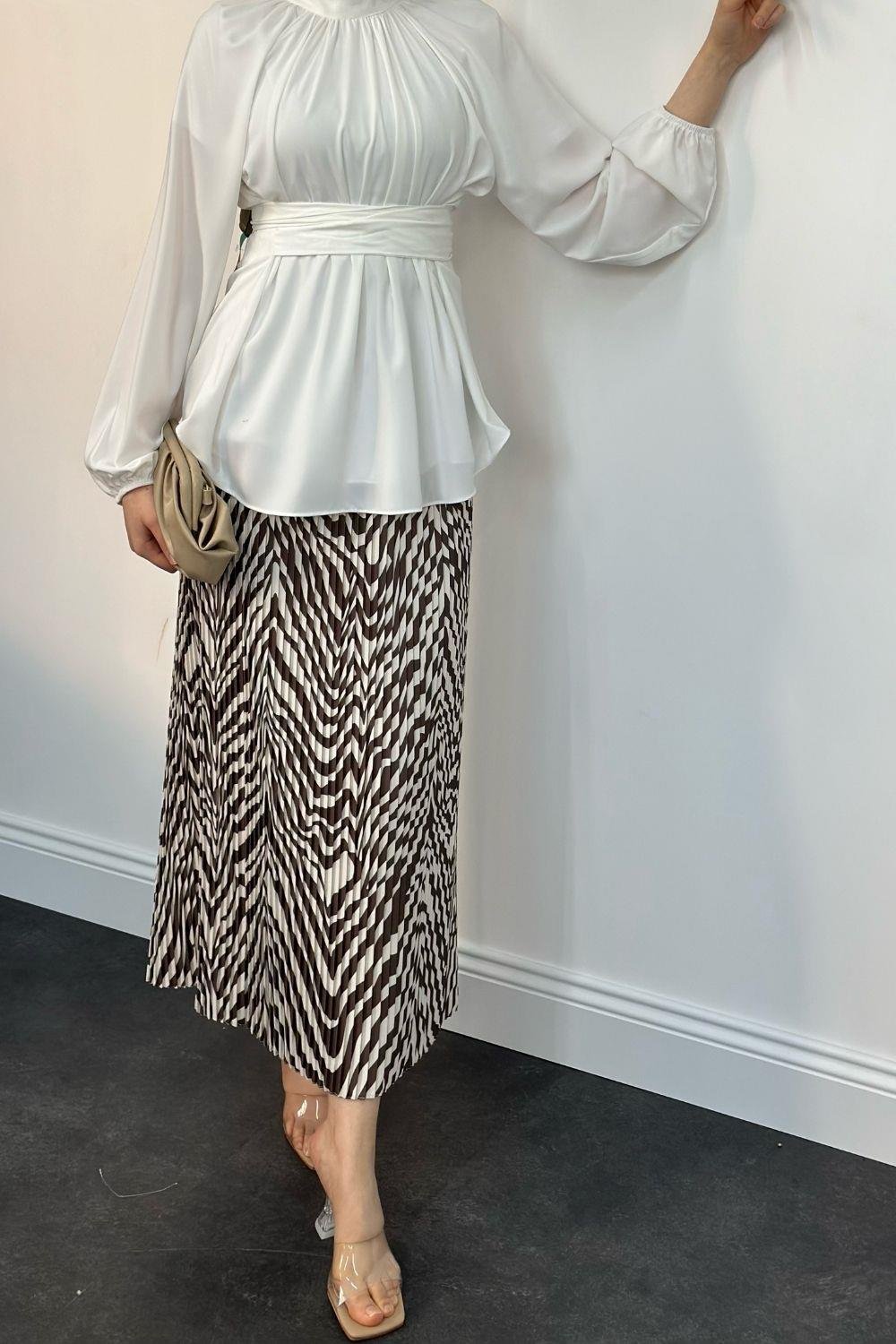 Mia Zebra Desen Etek Krem