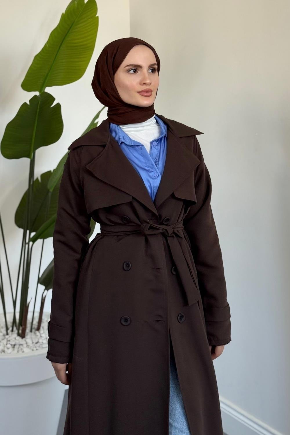 Mivora Astarlı Gabardin Trençkot Kahverengi