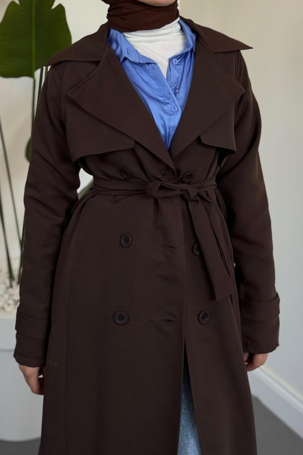 Mivora Astarlı Gabardin Trençkot Kahverengi