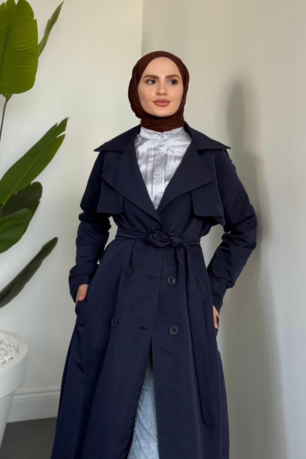 Mivora Astarlı Gabardin Trençkot Lacivert