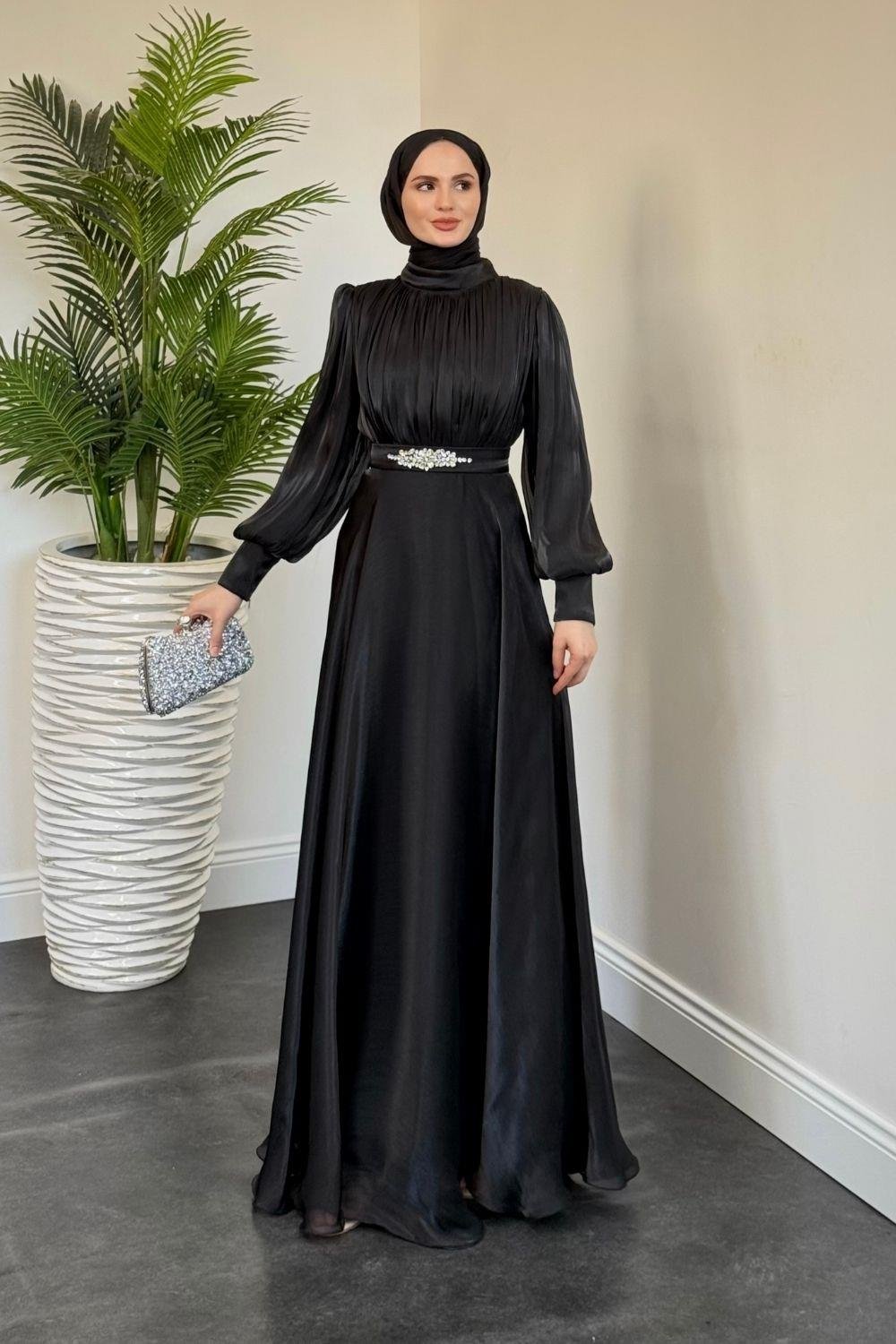 Molinna Beli Taşlı Janjan Abiye Siyah