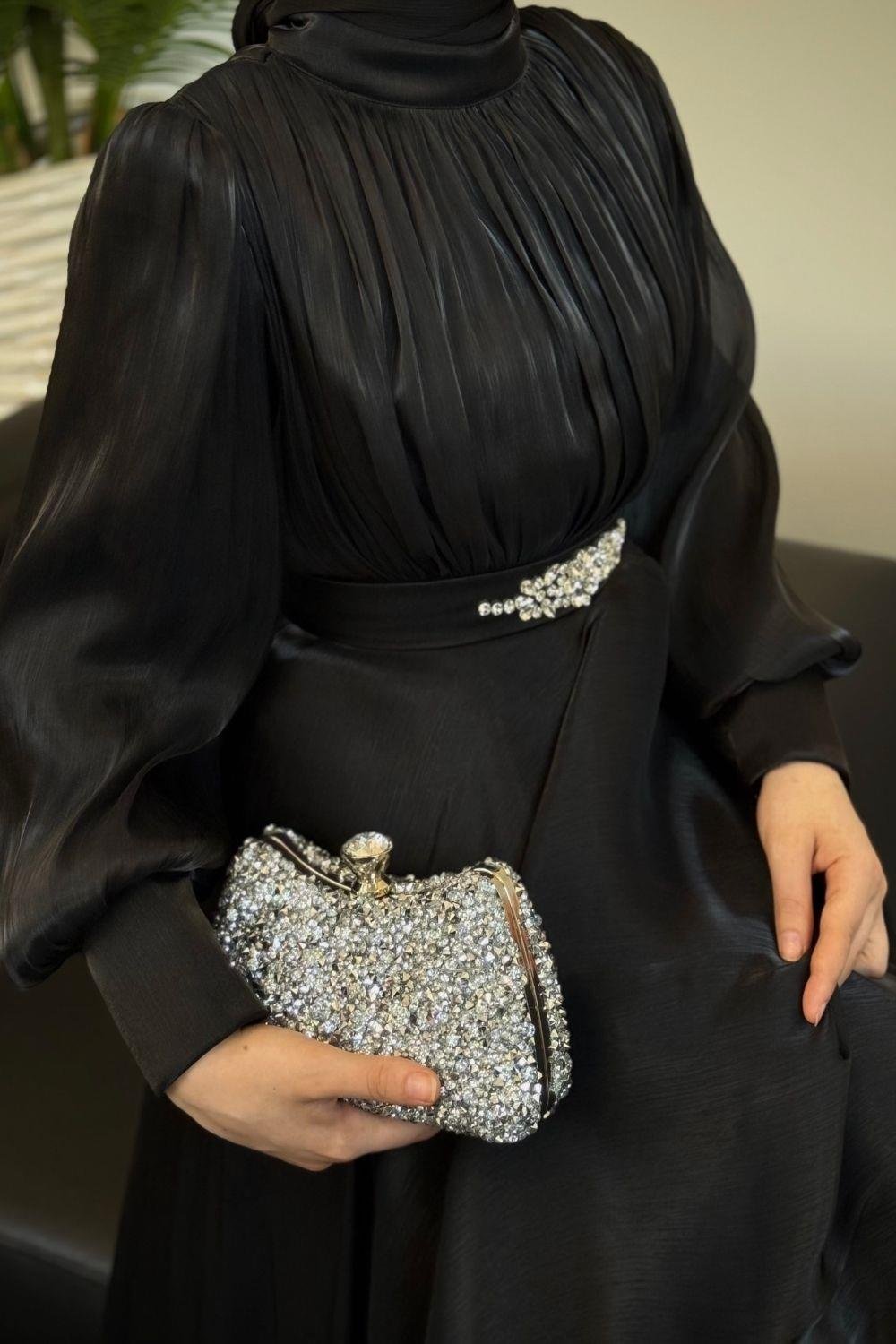 Molinna Beli Taşlı Janjan Abiye Siyah