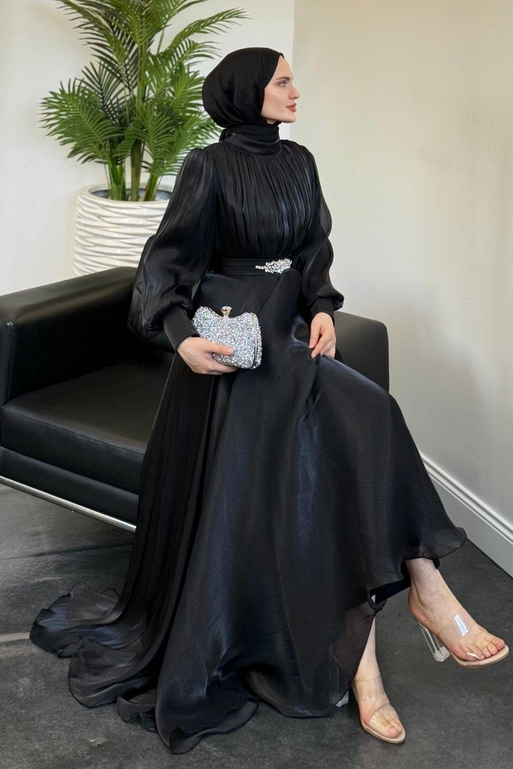Molinna Beli Taşlı Janjan Abiye Siyah