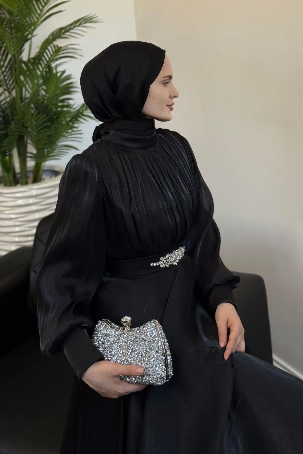 Molinna Beli Taşlı Janjan Abiye Siyah