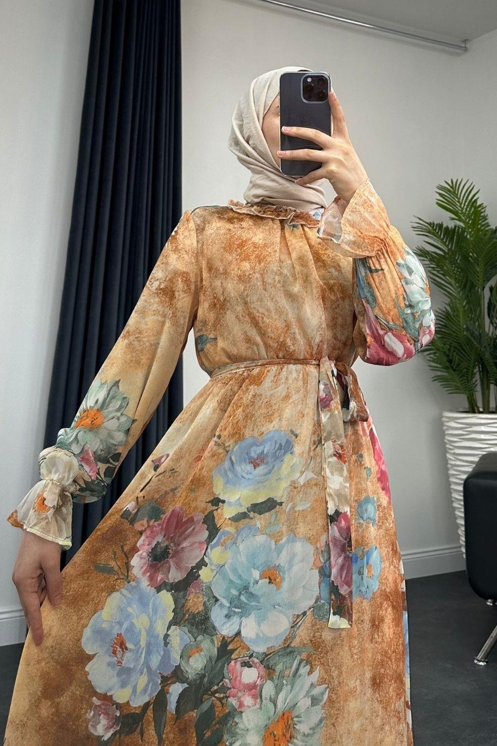 Nadya Astarlı Şifon Elbise Somon