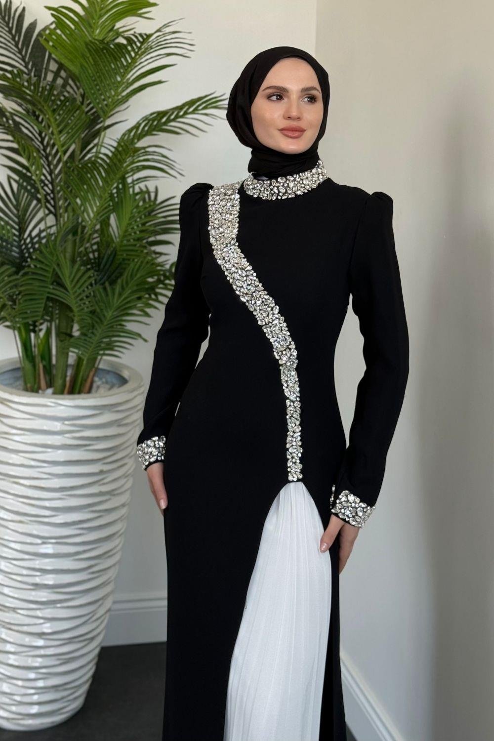 Octavia Yandan Yırtmaçlı Abiye Siyah