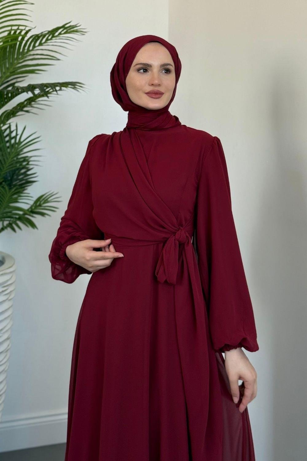 Onstantic Yandan Bağlamalı Elbise Bordo