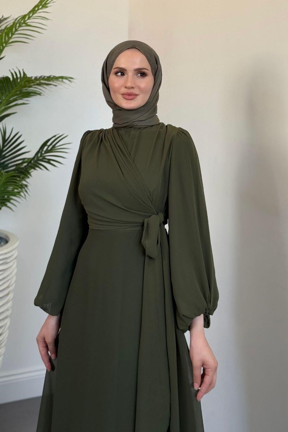 Onstantic Yandan Bağlamalı Elbise Haki