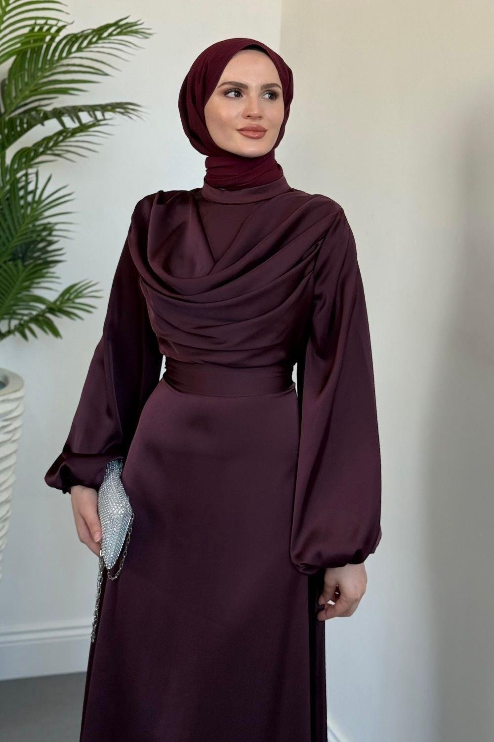 Oriana Degaje Yaka Kuyruklu Abiye Mürdüm