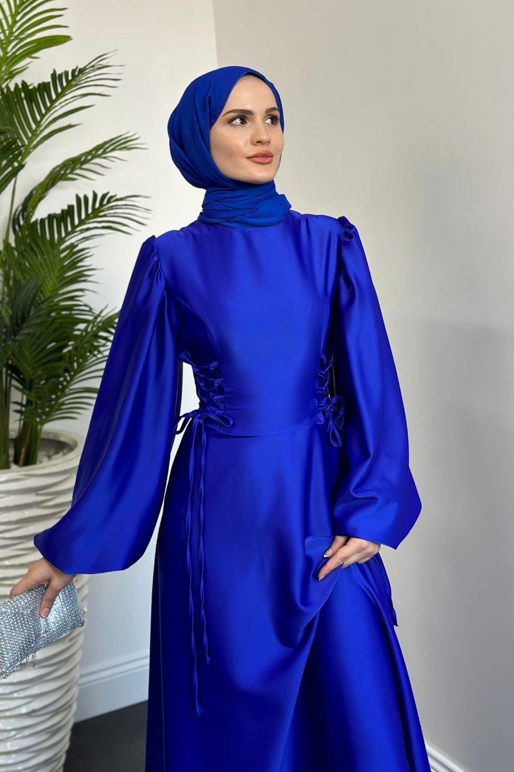 Orya Yanları Sıkmalı Saten Abiye Sax
