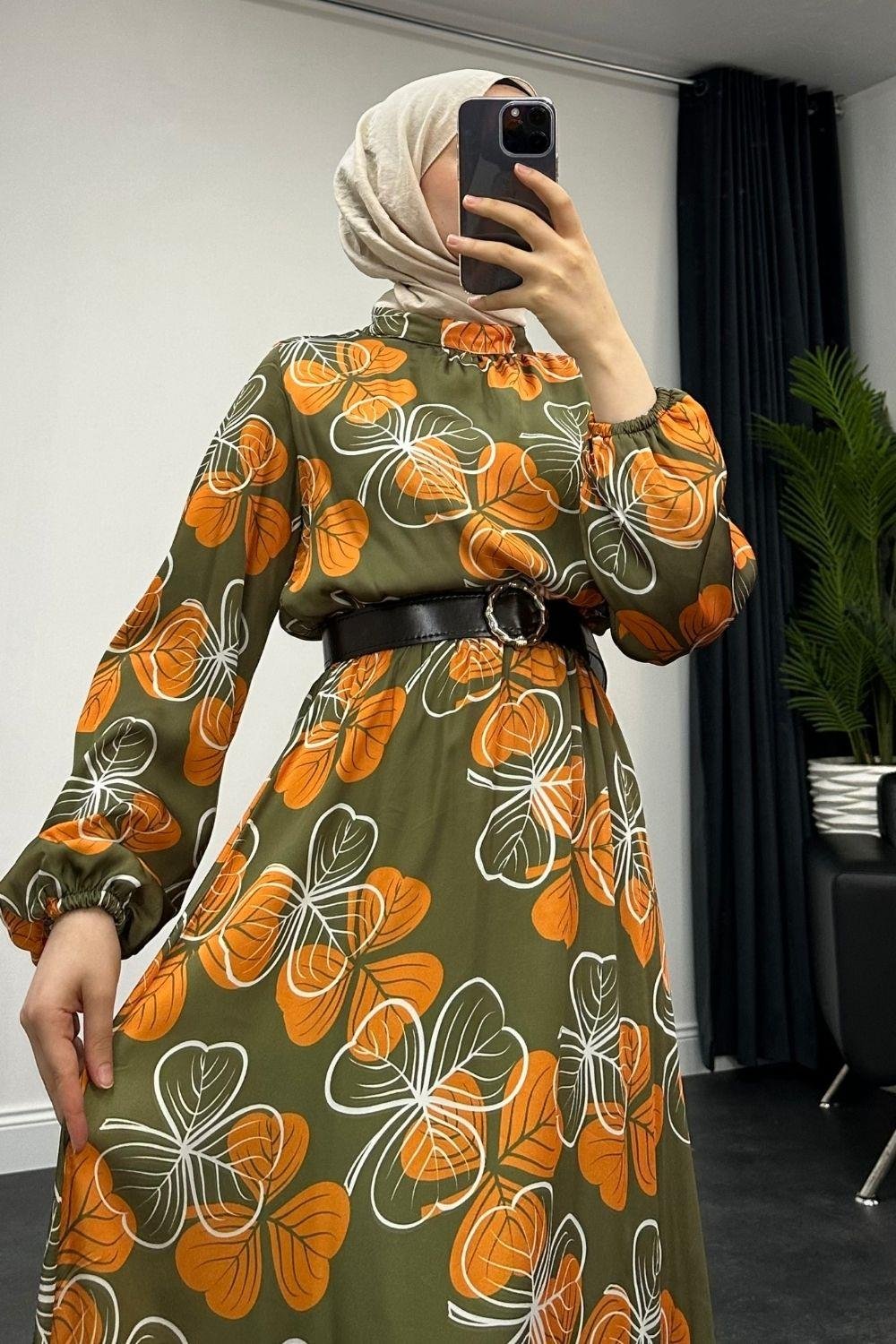 Paola Desenli Saten Elbise Mint