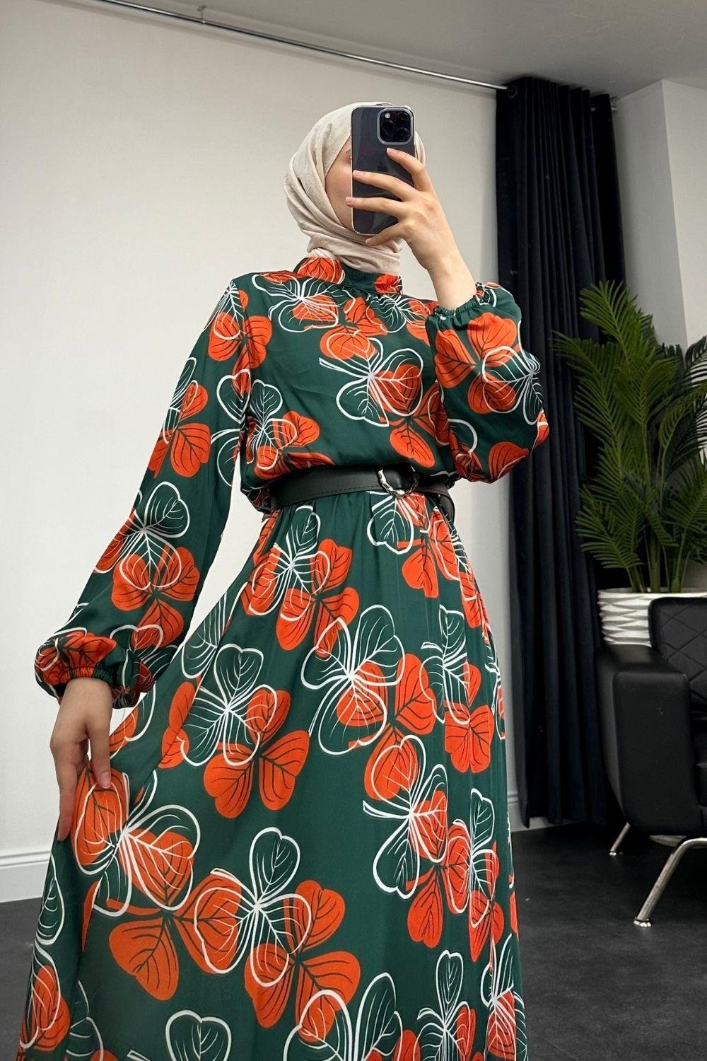 Paola Desenli Saten Elbise Yeşil
