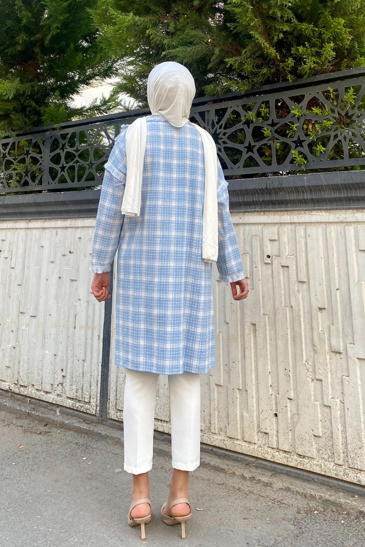 Pötikare Desenli Püsküllü Kap Mavi