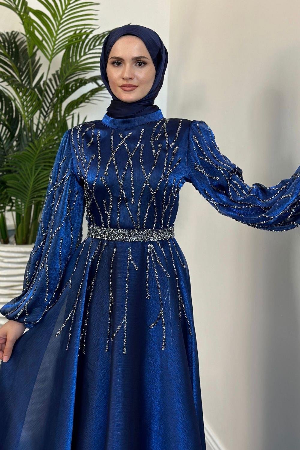 Rabelia Taşlı Abiye Lacivert