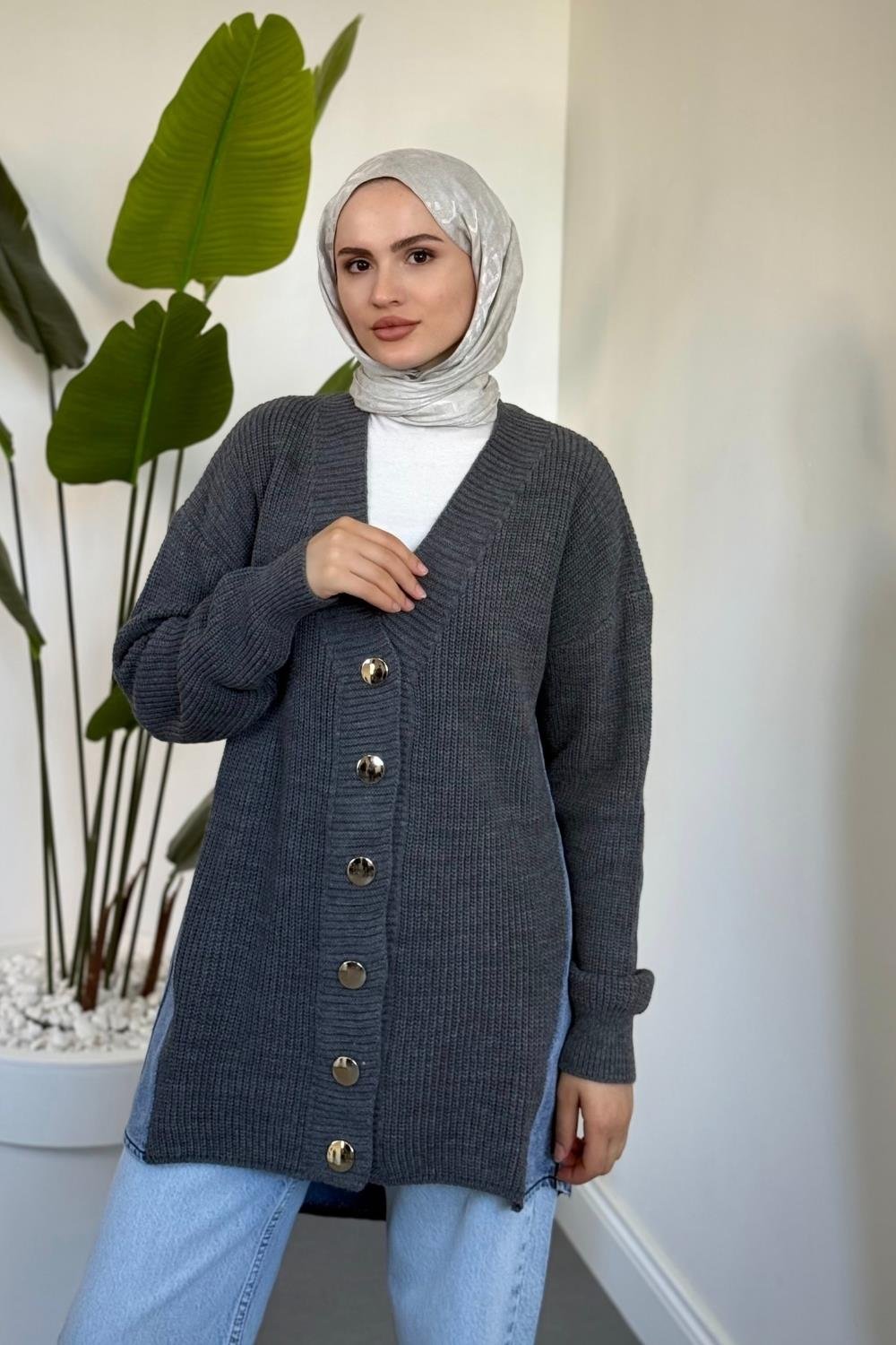 Ritim Yan Arka Kotlu Hırka Gri