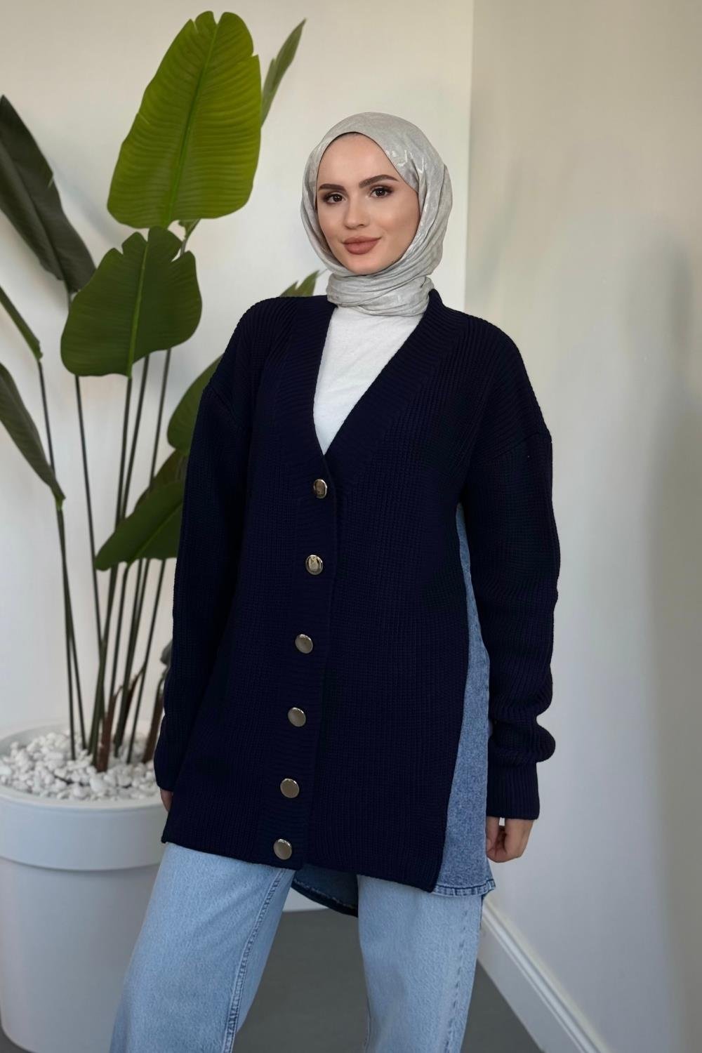 Ritim Yan Arka Kotlu Hırka Lacivert