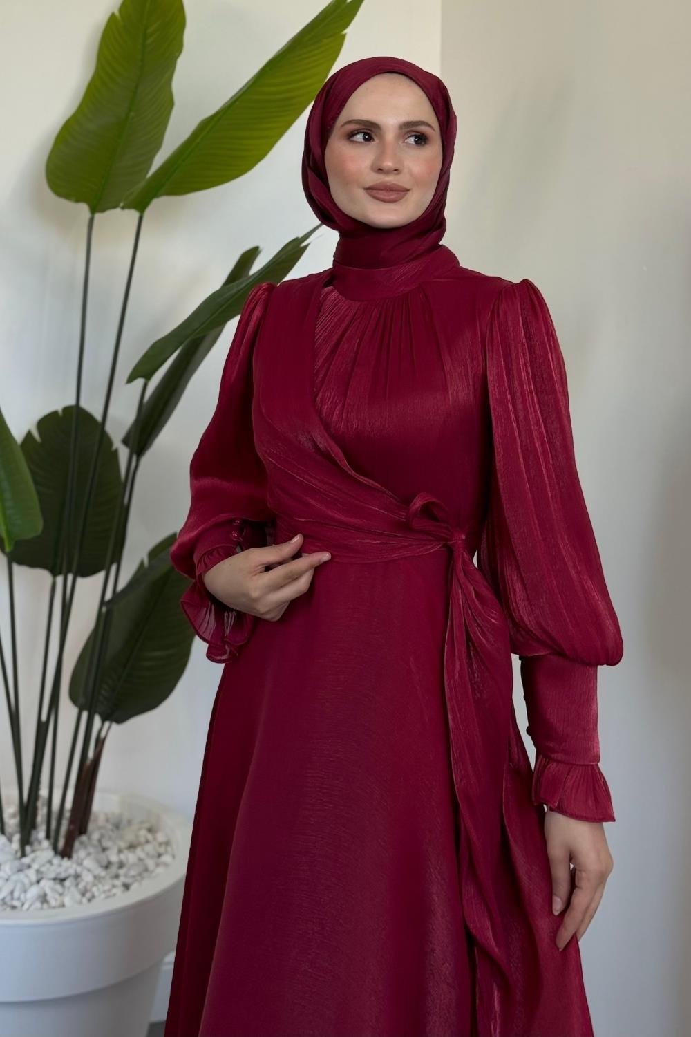 Rovena Yandan Bağlamalı Abiye Bordo