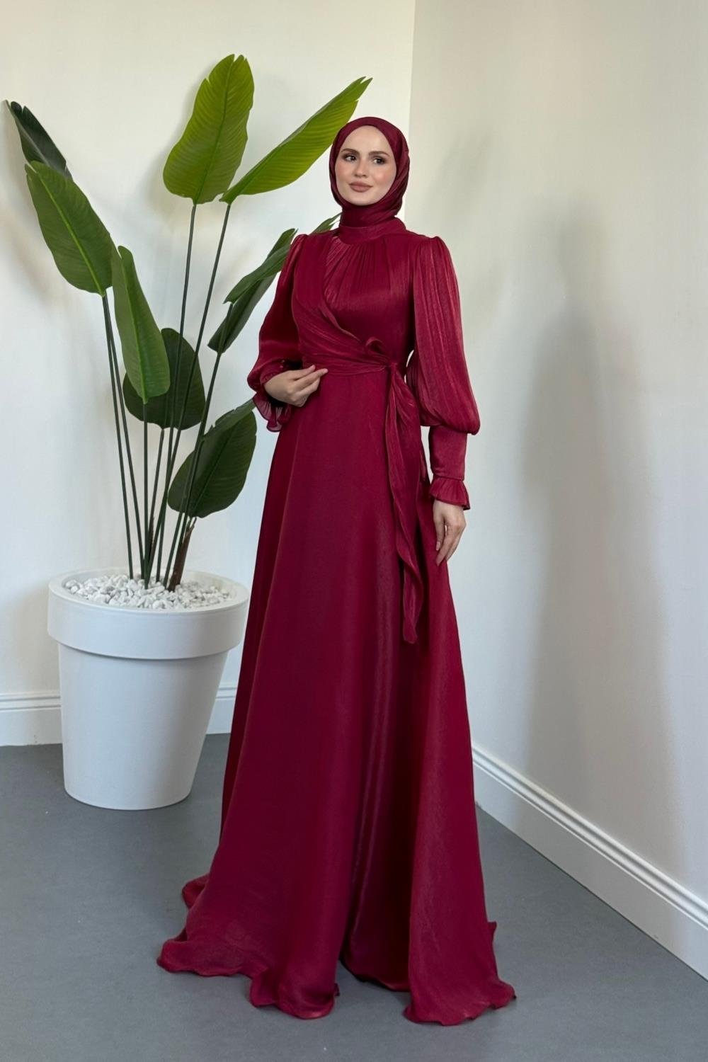 Rovena Yandan Bağlamalı Abiye Bordo