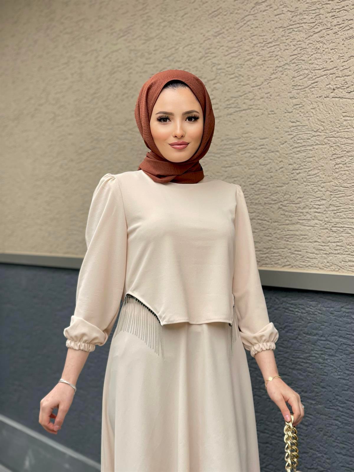 Roza Etekli Takım Bej