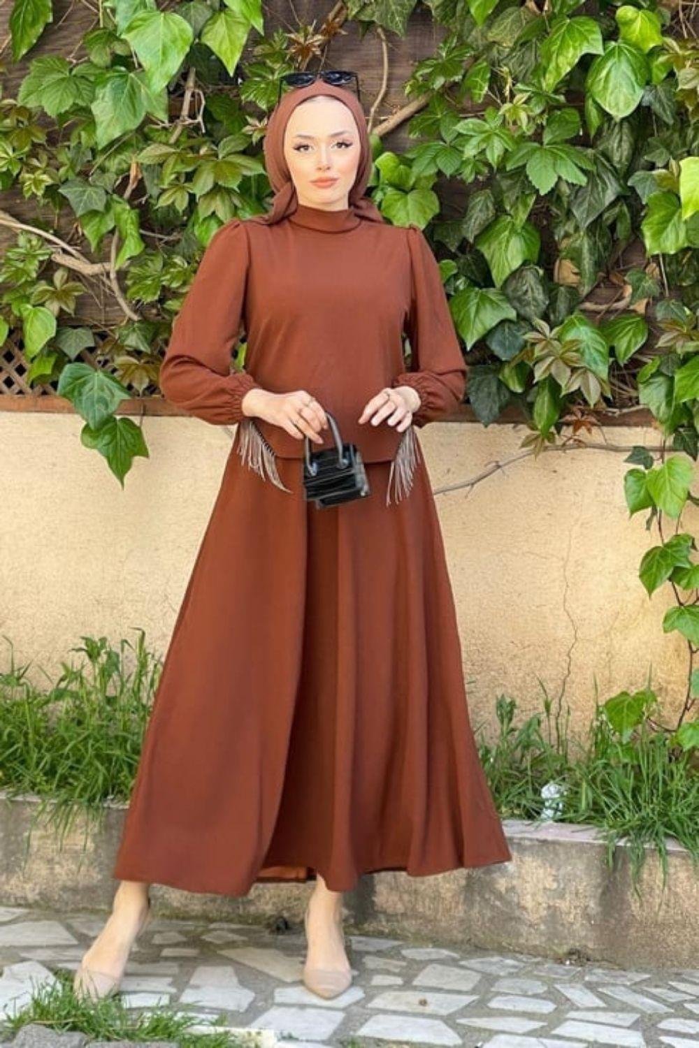 Roza Etekli Takım Kahverengi
