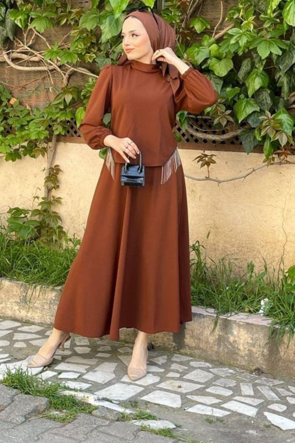 Roza Etekli Takım Kahverengi