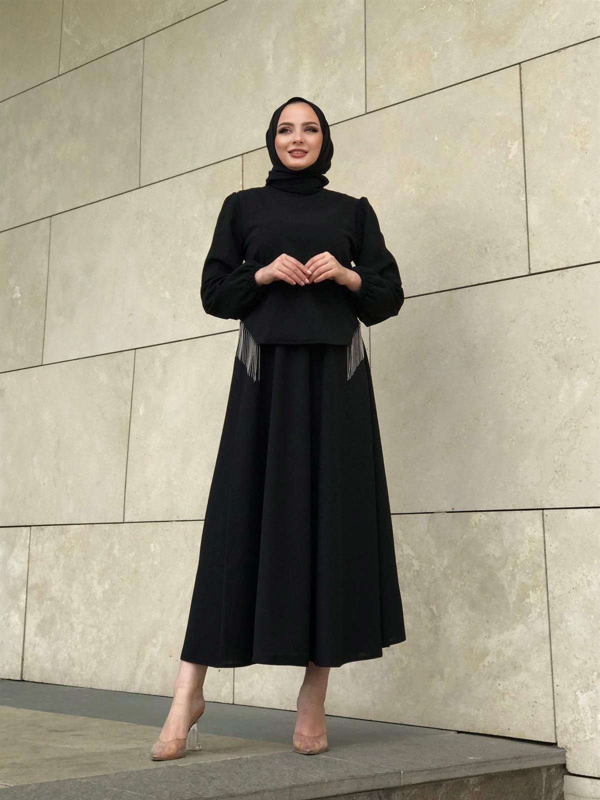 Roza Etekli Takım Siyah