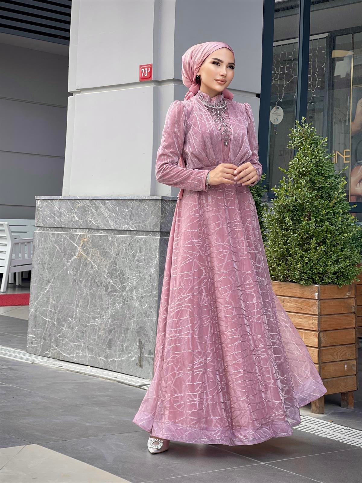 Şahmaran Önü Taşlı Abiye Pudra