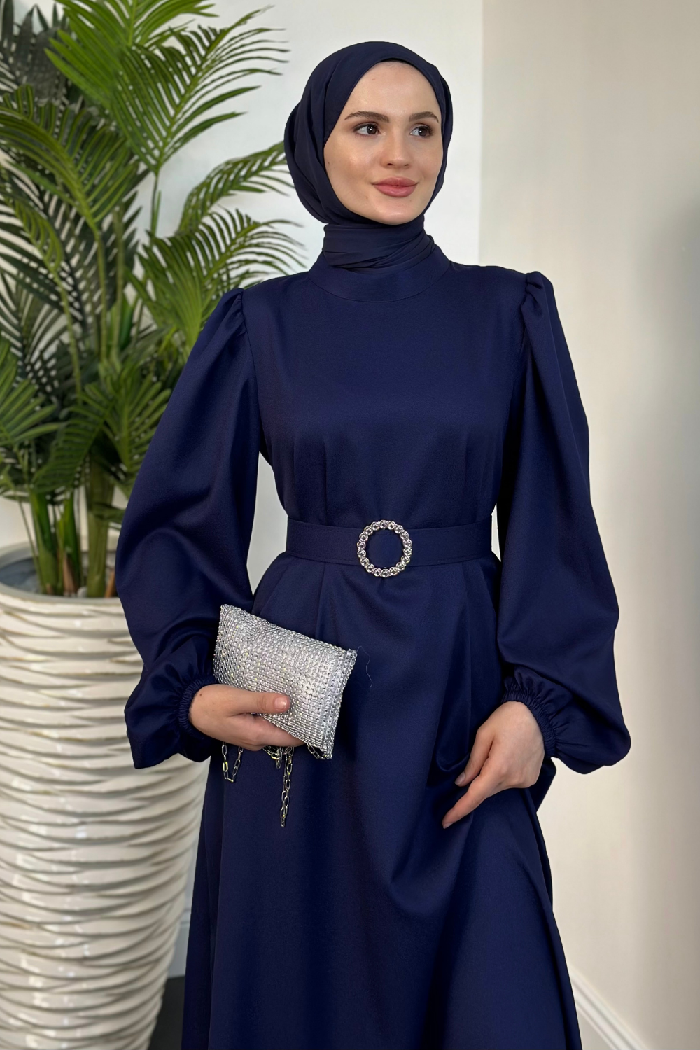 Sarah Kemerlı Elbise Lacivert