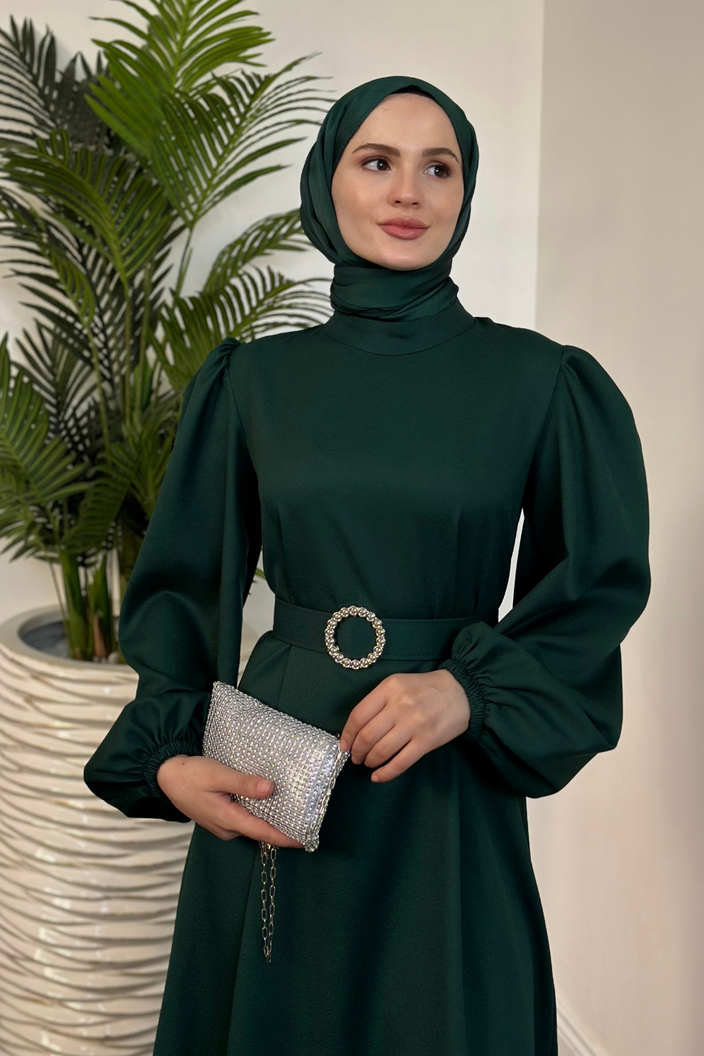 Sarah Kemerlı Elbise Zümrüt