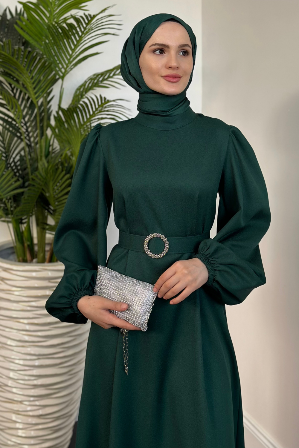 Sarah Kemerlı Elbise Zümrüt