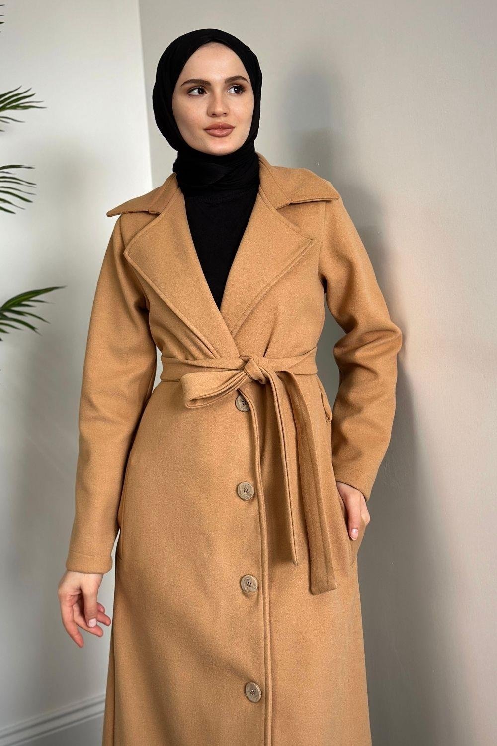 Savanna Astarlı Tam Boy Kaşe Kaban Camel