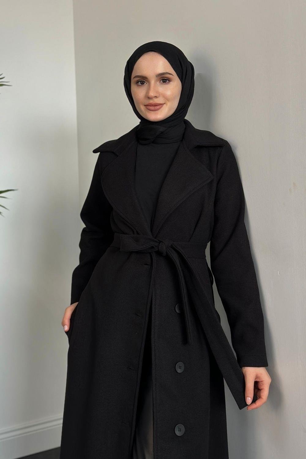 Savanna Astarlı Tam Boy Kaşe Kaban Siyah