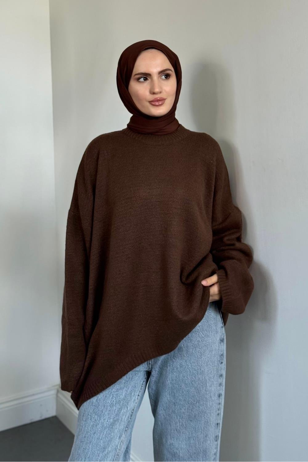 Sezin Ön Oval Kol Salaş Tunik Kahverengi