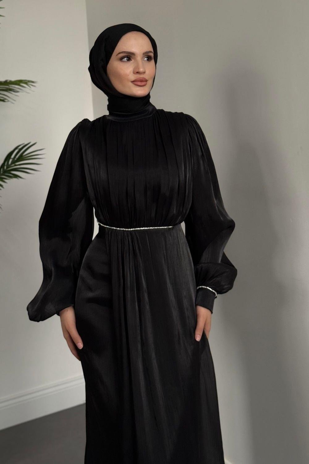 Shay Beli Ve Kolu Baget Taşlı Abiye Janjan  Abiye Siyah