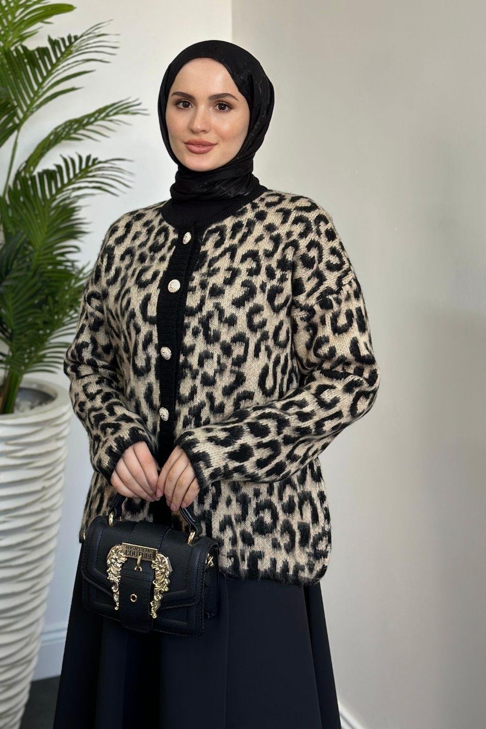 Talia Leopar Hırka Vizon