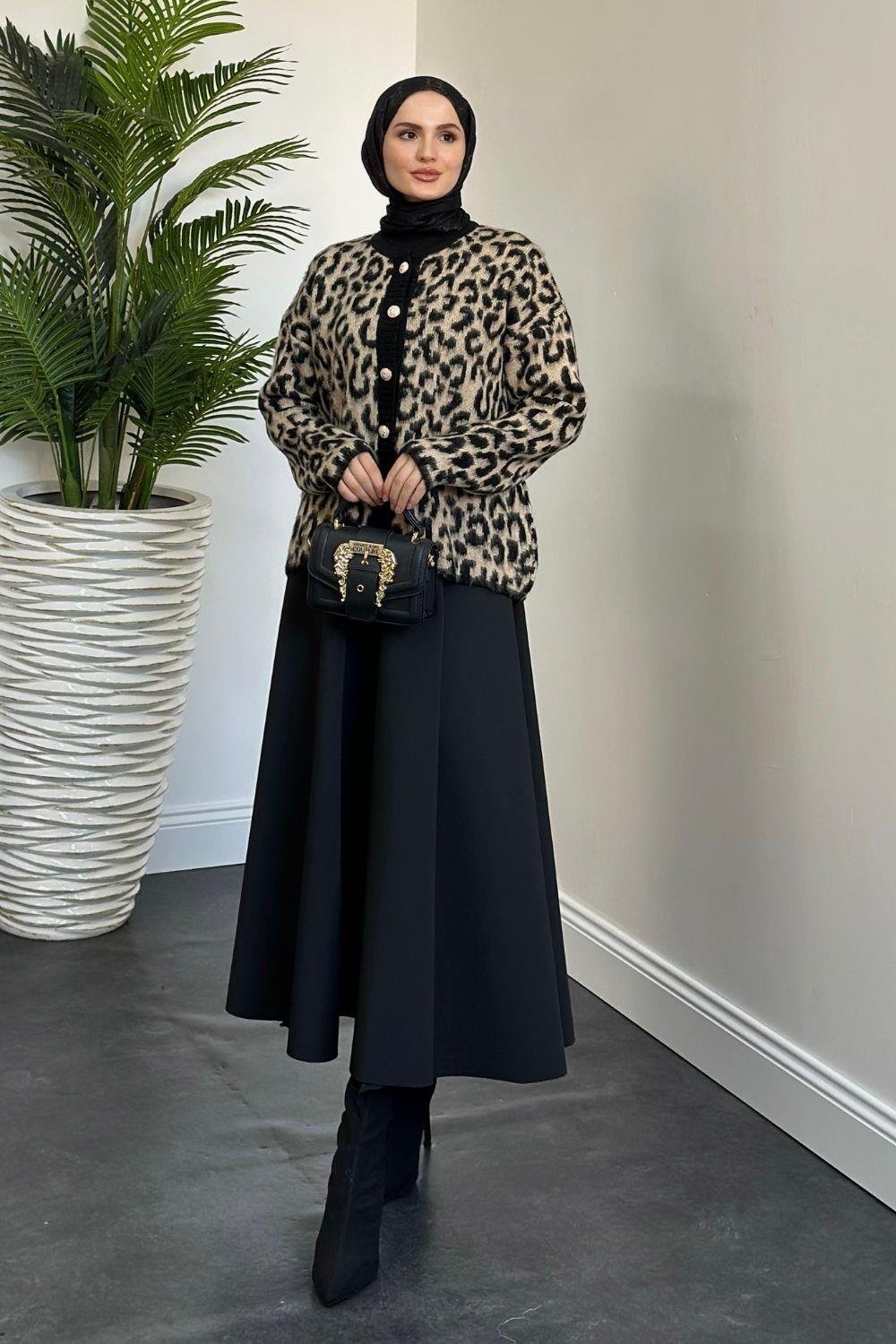 Talia Leopar Hırka Vizon