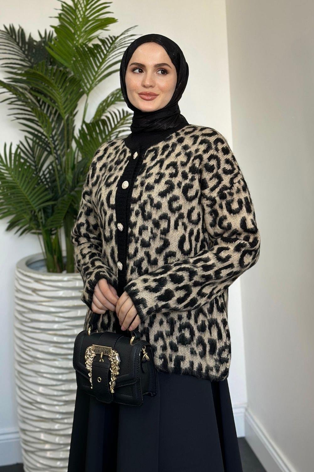 Talia Leopar Hırka Vizon