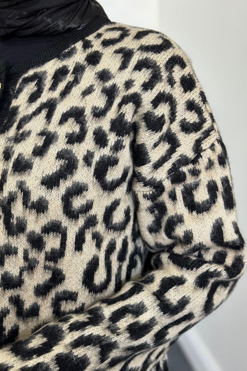 Talia Leopar Hırka Vizon