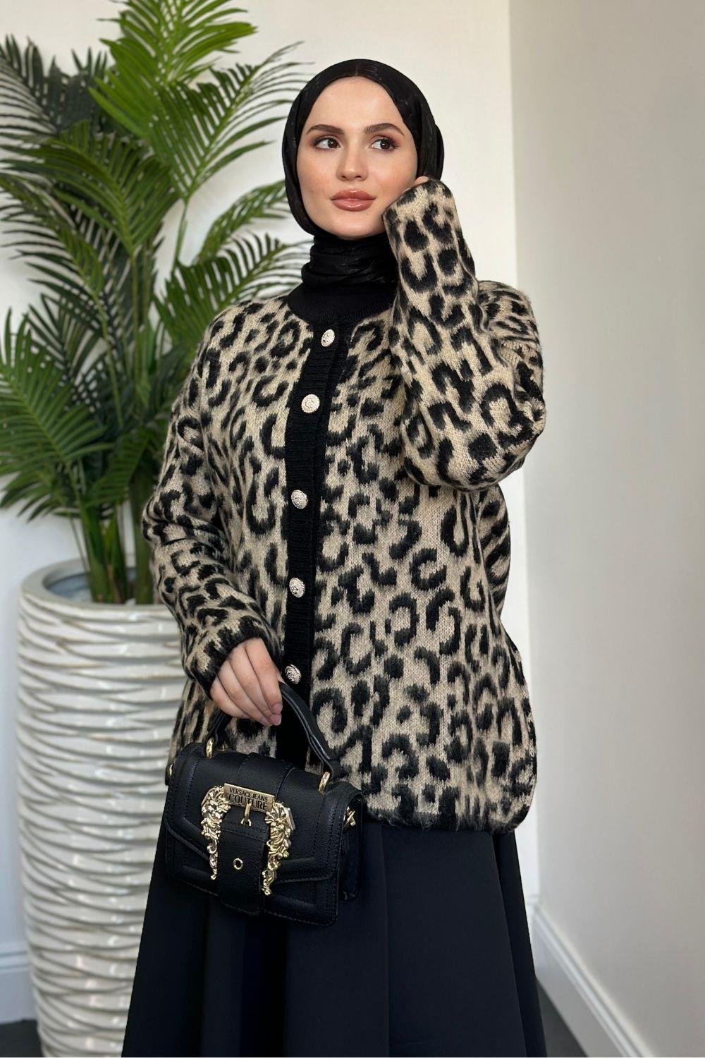 Talia Leopar Hırka Vizon