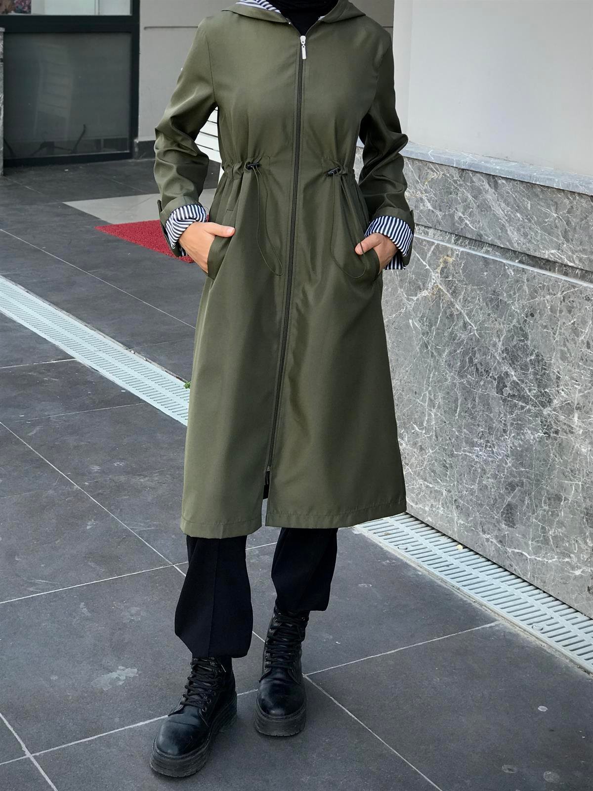 Tina Fermuarlı Trençkot Haki