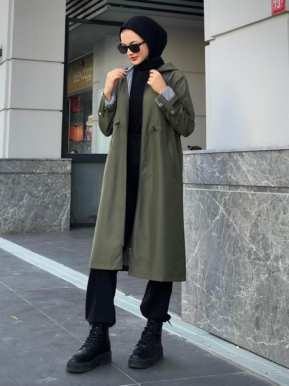 Tina Fermuarlı Trençkot Haki