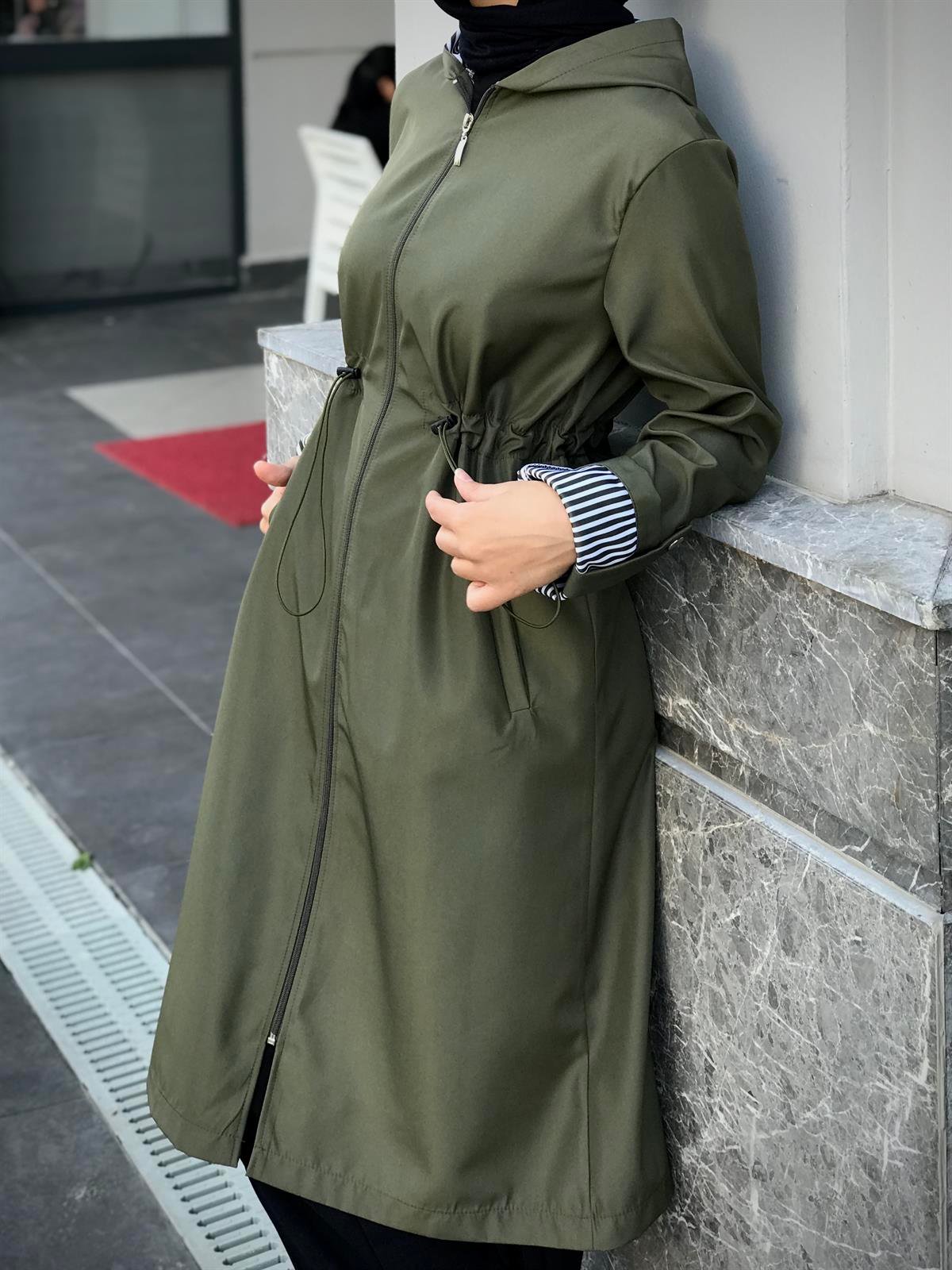 Tina Fermuarlı Trençkot Haki