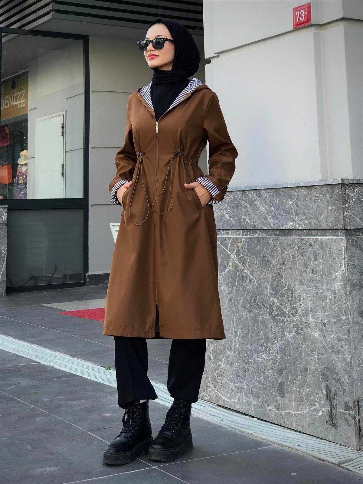 Tina Fermuarlı Trençkot Kahverengi