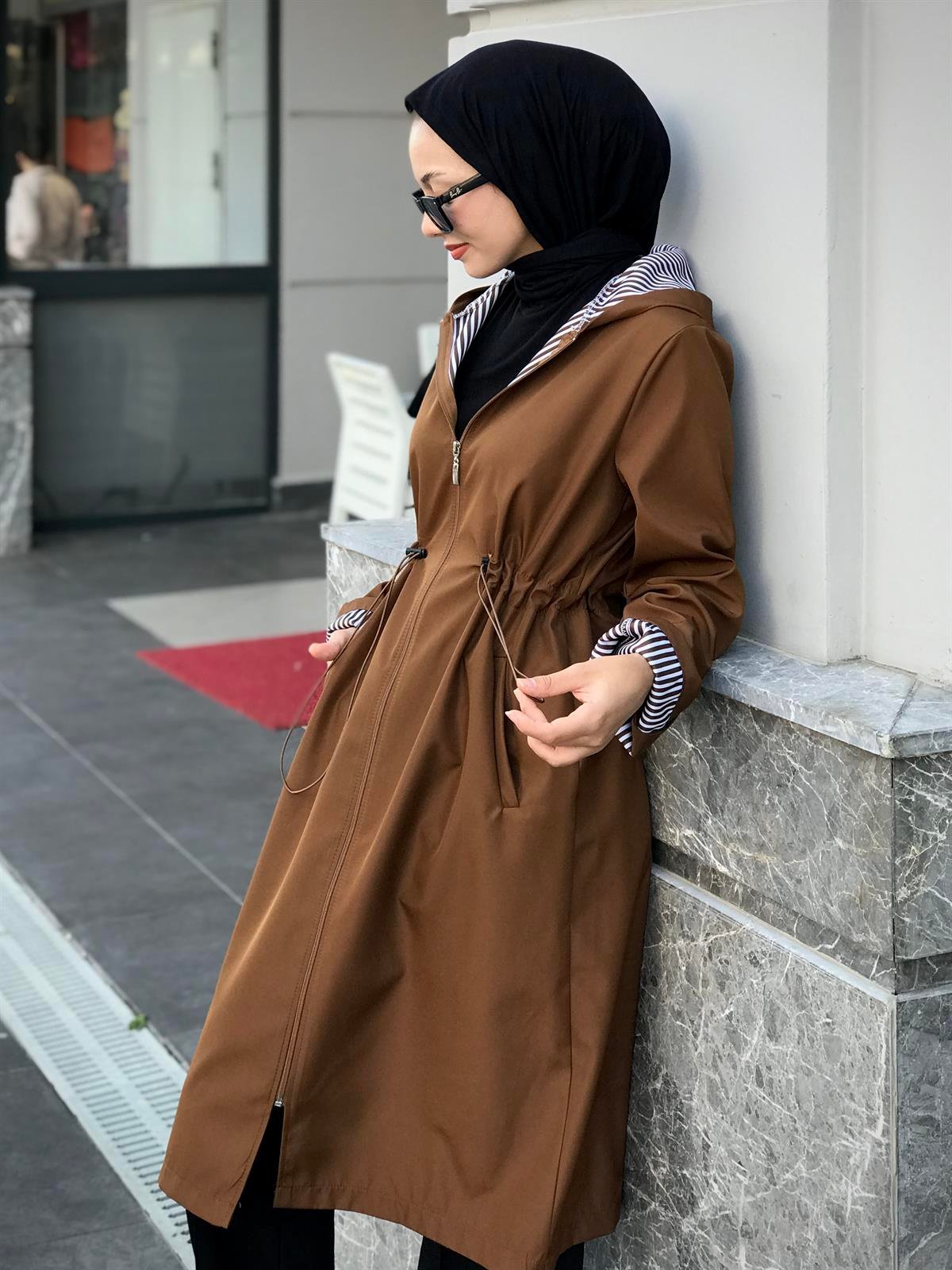 Tina Fermuarlı Trençkot Kahverengi