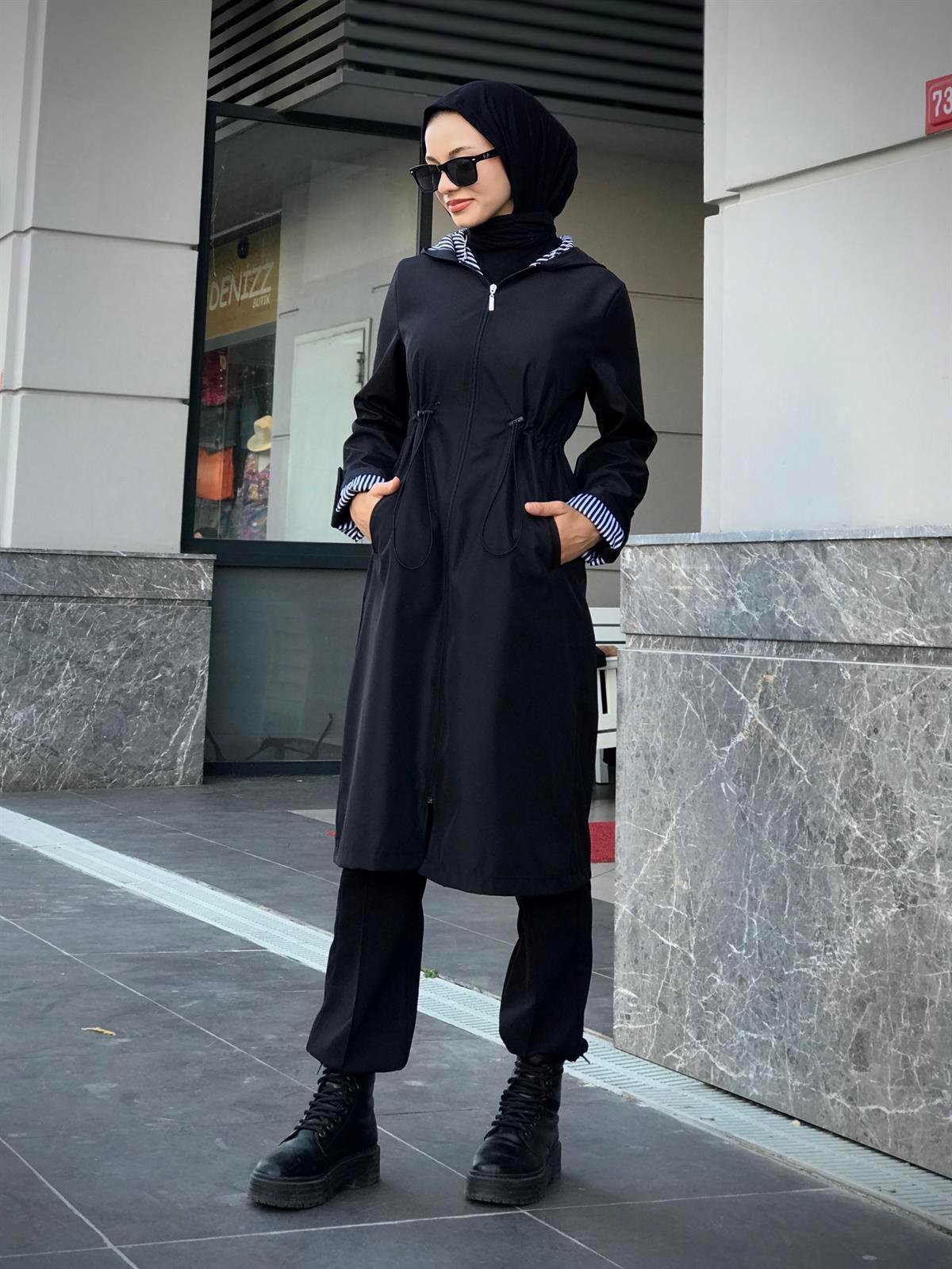 Tina Fermuarlı Trençkot Siyah