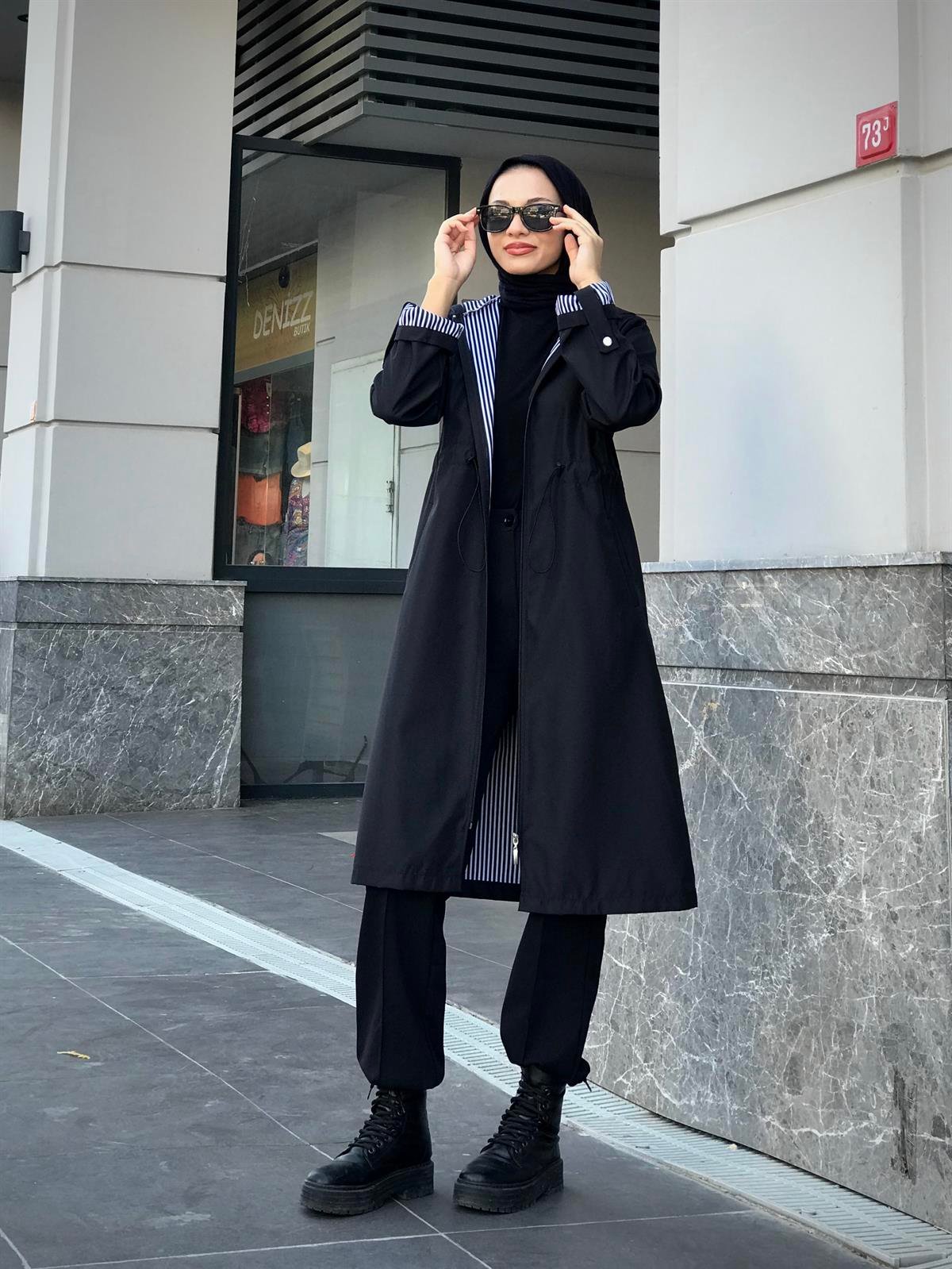 Tina Fermuarlı Trençkot Siyah