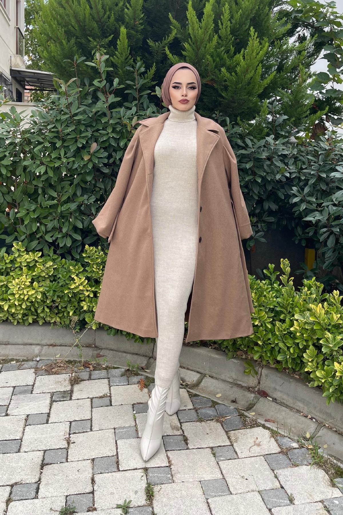 Triko Elbise Bej