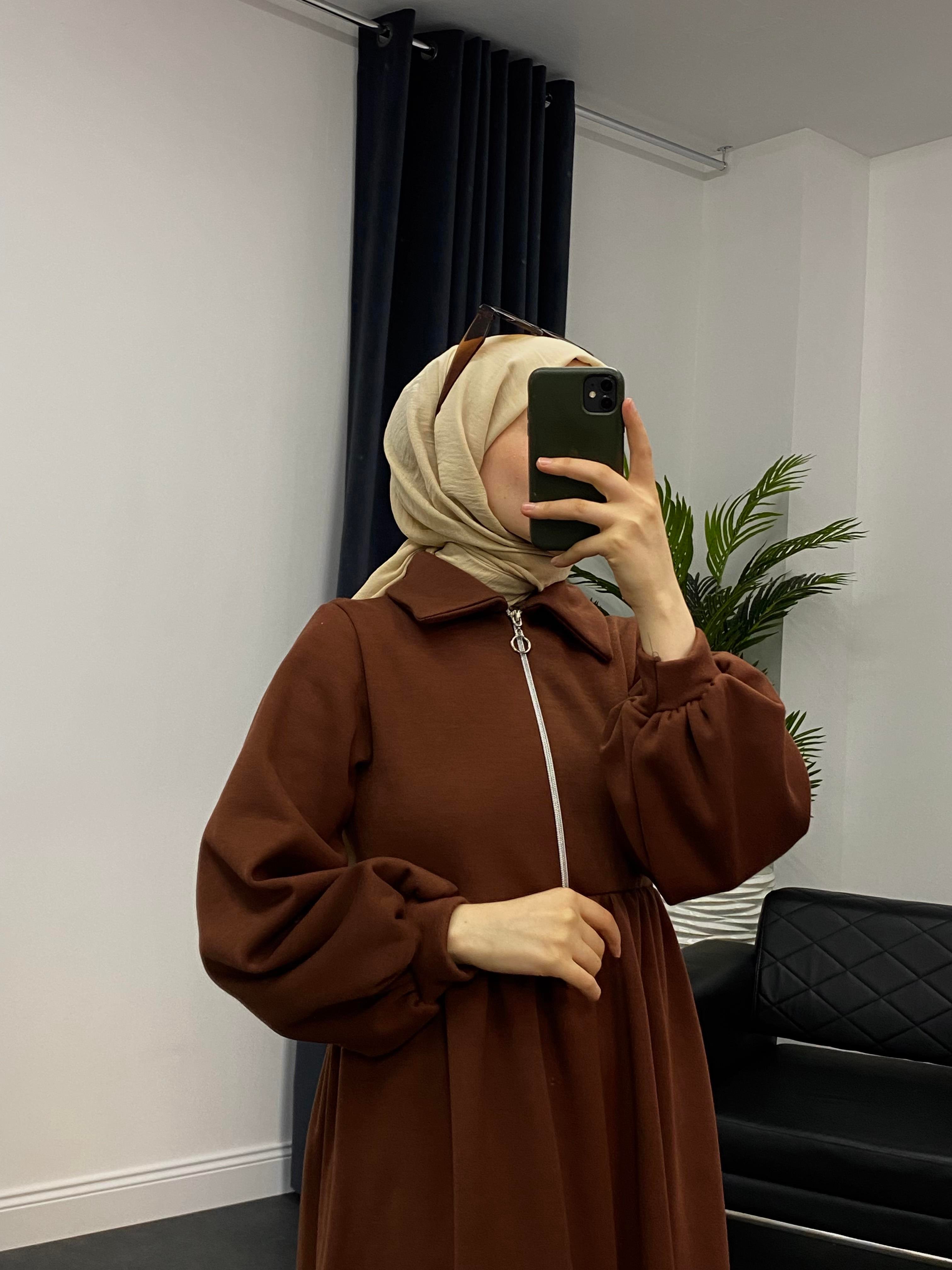 Vereniko Fermuarlı Sweat Elbise Kahverengi