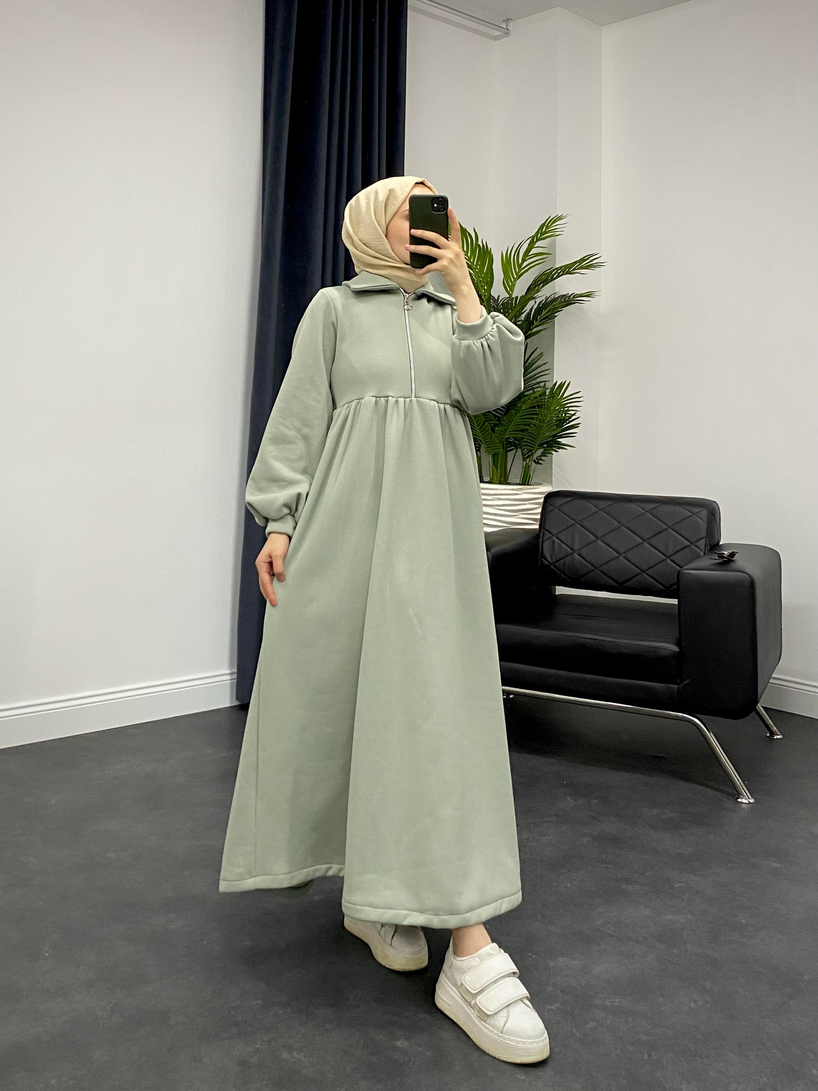 Vereniko Fermuarlı Sweat Elbise Mint