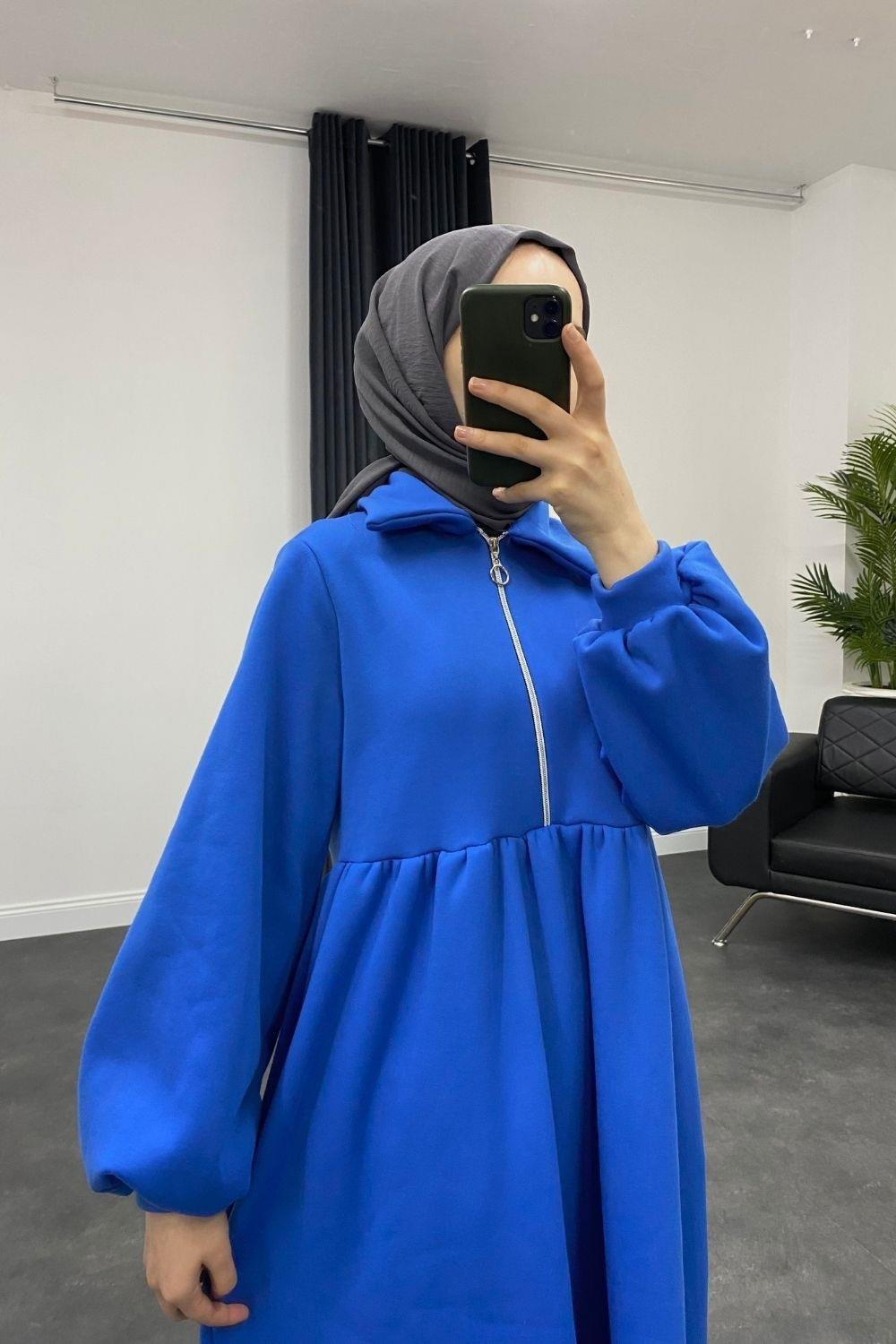 Vereniko Fermuarlı Sweat Elbise Saks